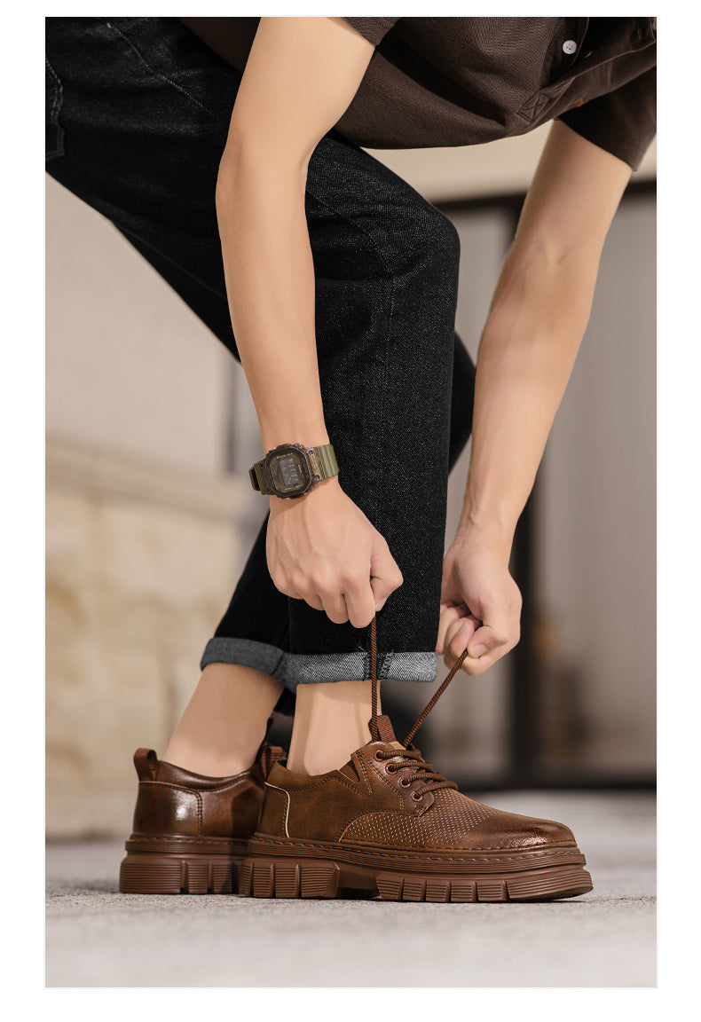 Genuine Leather Breathable Platform Height Increasing Work Casual Shoes