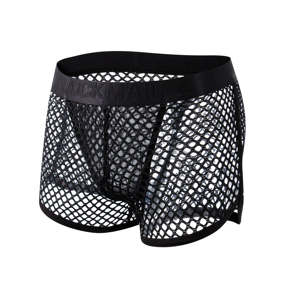 Men's Solid Color Mesh Low Waist Four Corner Underwear