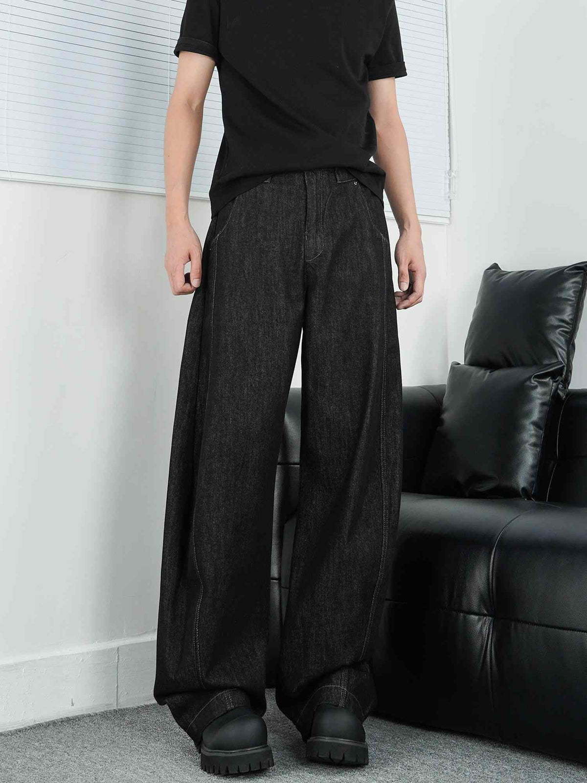 Black Wide-leg Jeans Men's Loose Mopping Casual Pants