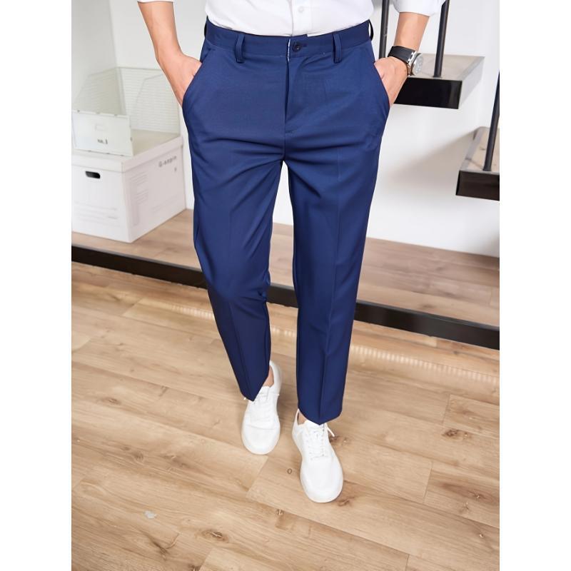 New Men's Straight High-waisted Black Casual Pants