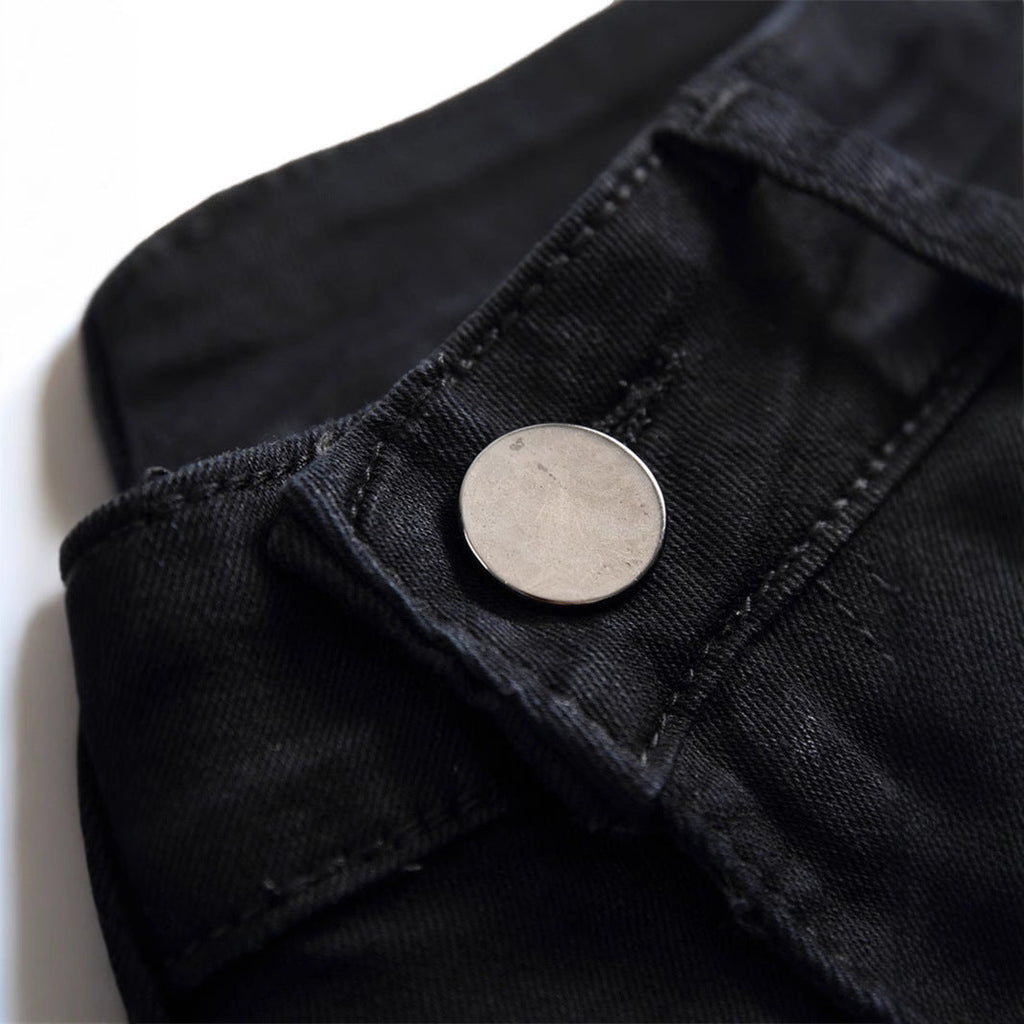 Tight Ripped Trendy Skinny Solid Color Simple Denim Trousers