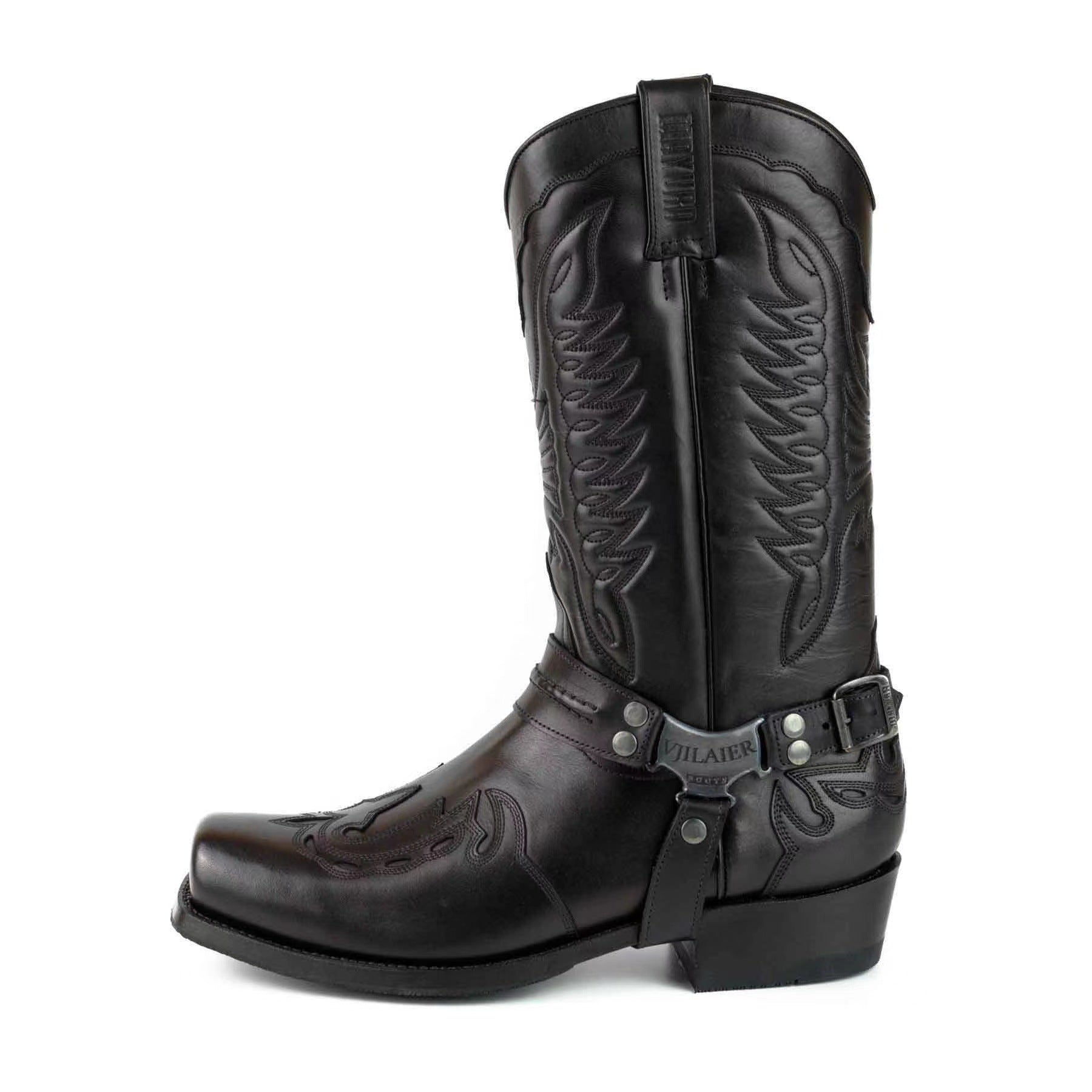 Square Head Buckle Strap Thick Heel Large Neck Mid-calf Boots