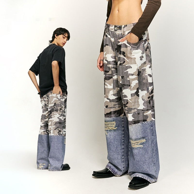 Ripped Stitching Digital Printing Jeans