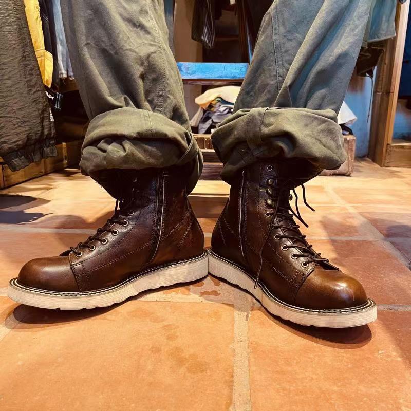British Style Plus Velvet Leather Mid-top High-top Leather Boots
