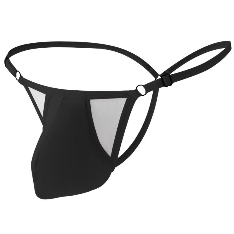 Men's Ice Silk T-back Thin Strap High Elastic Adjustable Breathable Bag T-shaped Panties