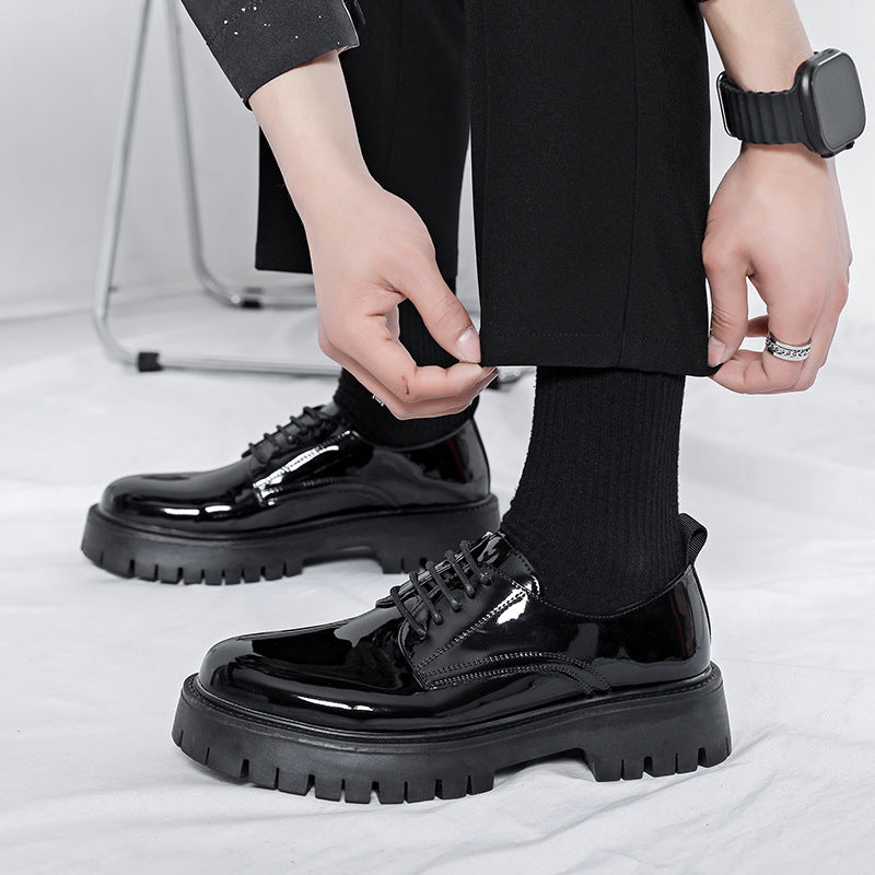 Plus Size Men's Shoes Fashion Shiny Surface Big Head Leather Shoes British Style
