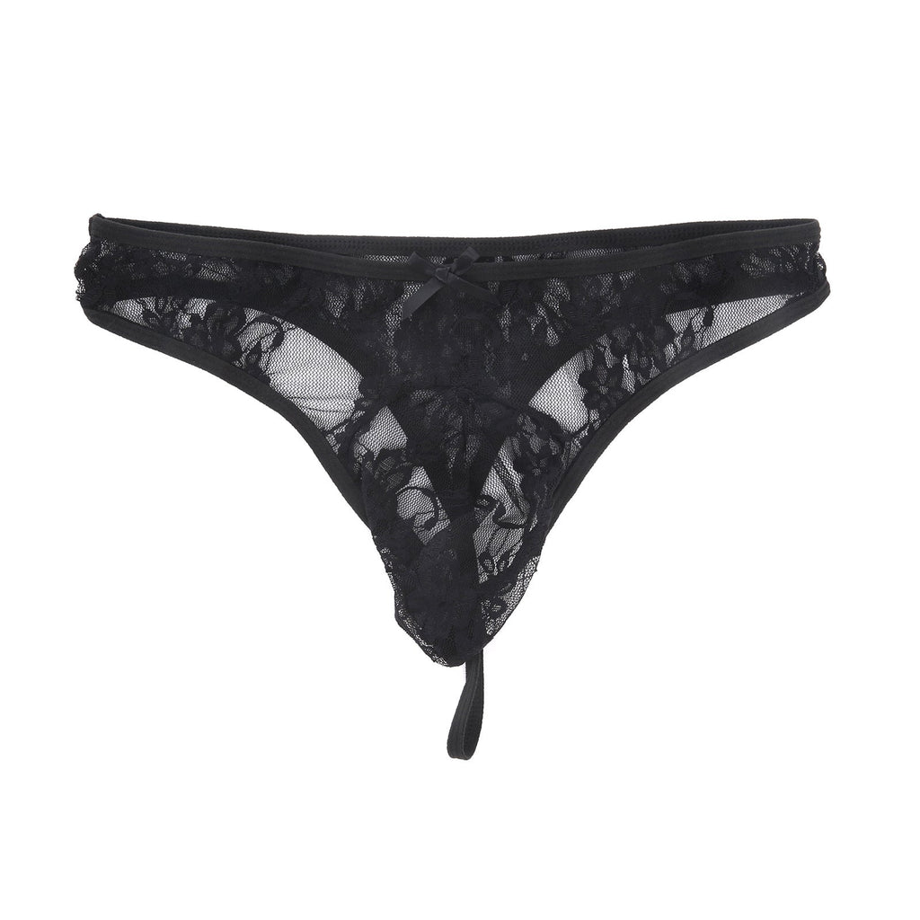 Men's Lace Underwear Ultra Thin Sexy Bow Tie Underpants Seduction Low Waist