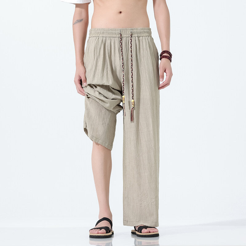 National Style Men's Trendy Straight-leg Trousers Breathable Wide Leg
