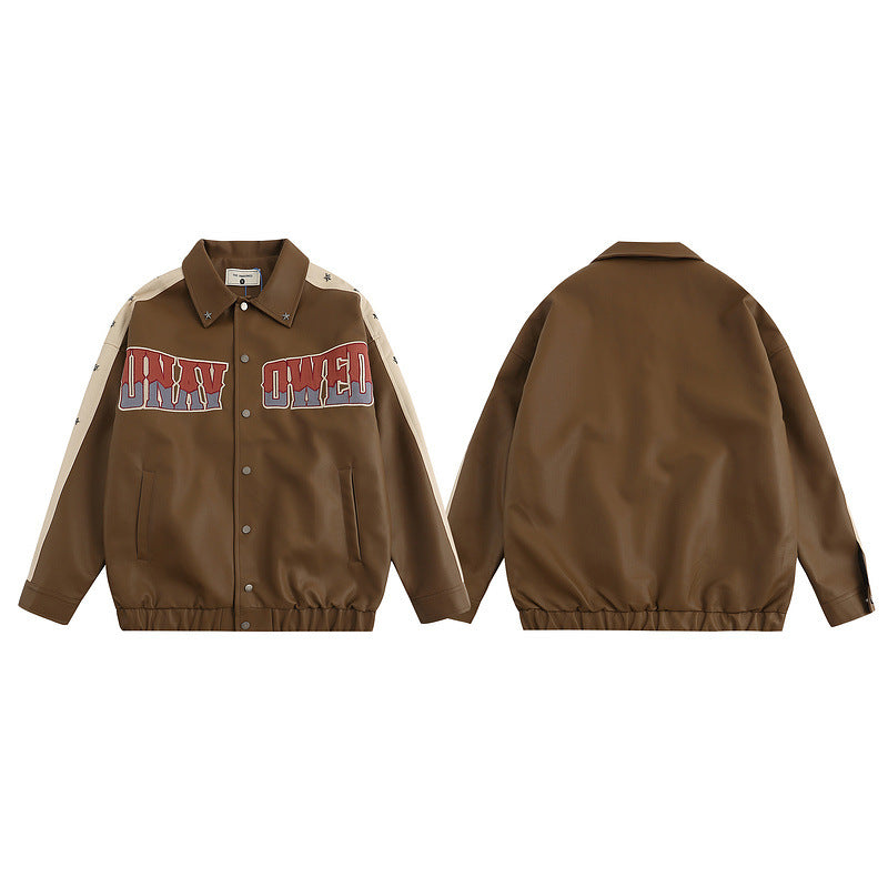 Street Retro PU Baseball Uniform Men's Embroidered Loose Jacket
