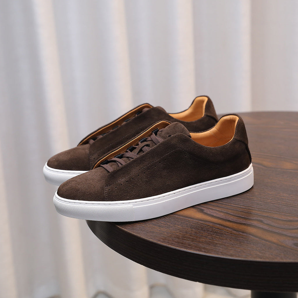 Men's Suede Genuine Leather Versatile Trendy Shoes Black Sports
