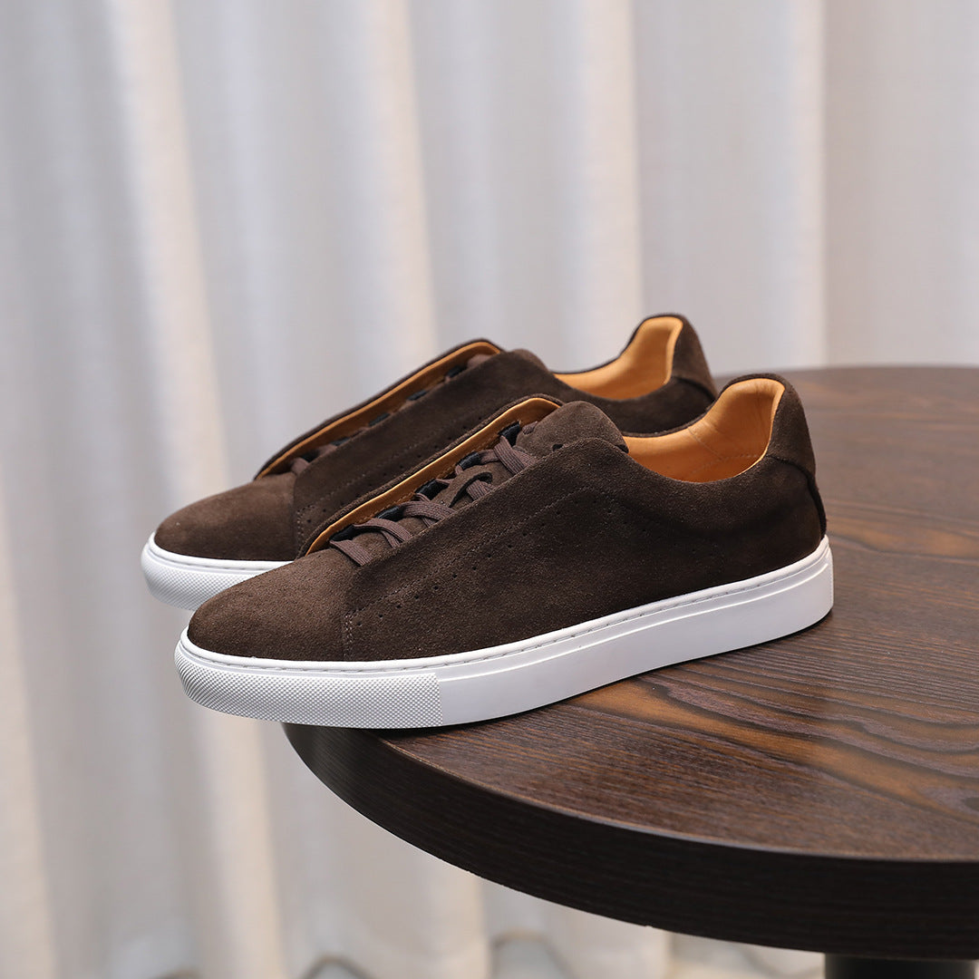Men's Suede Genuine Leather Versatile Trendy Shoes Black Sports