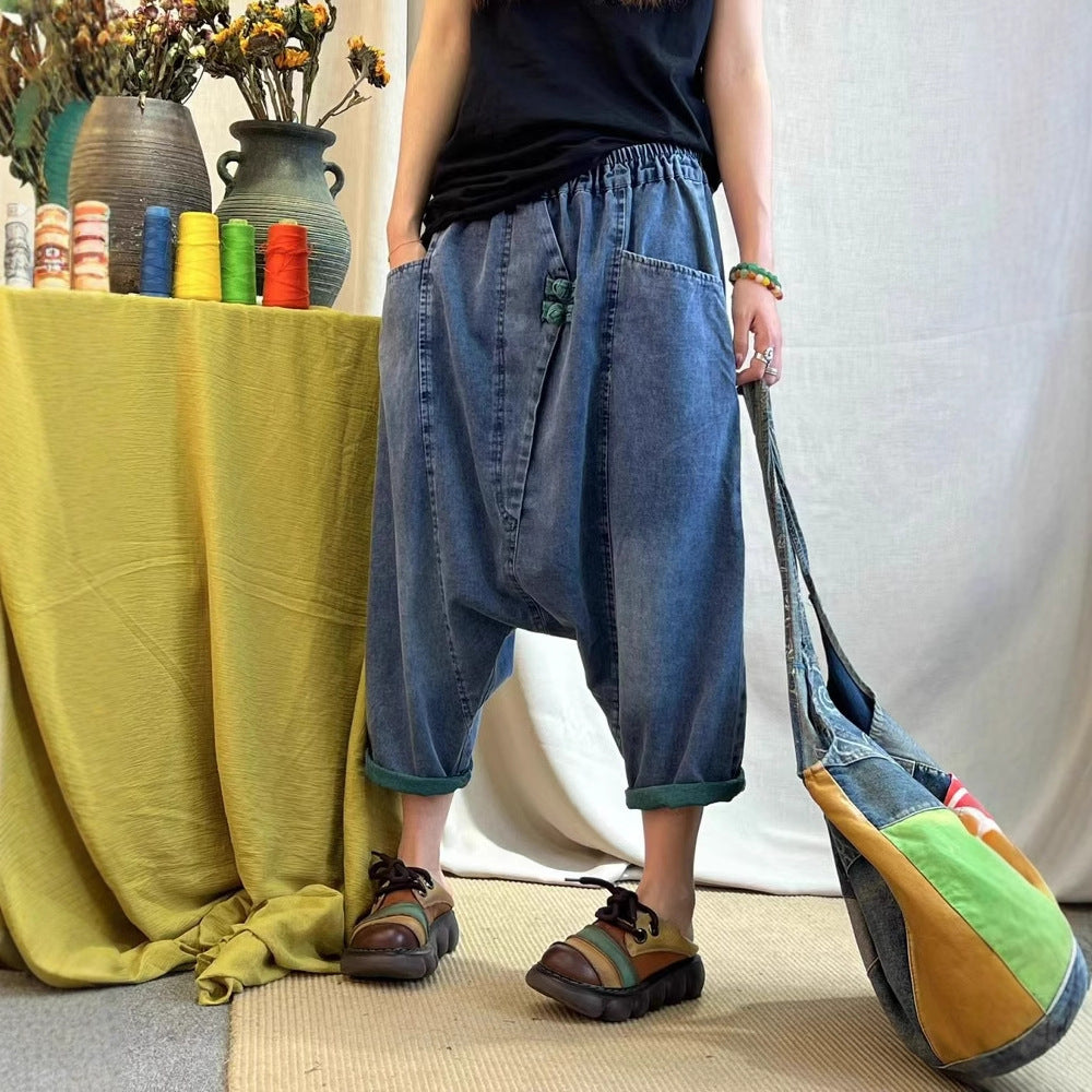 Art Frog Button Loose Large Jeans