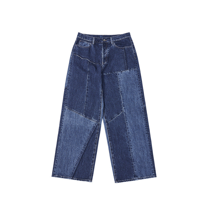 Men's Patchwork Cut Digital Printing Jeans