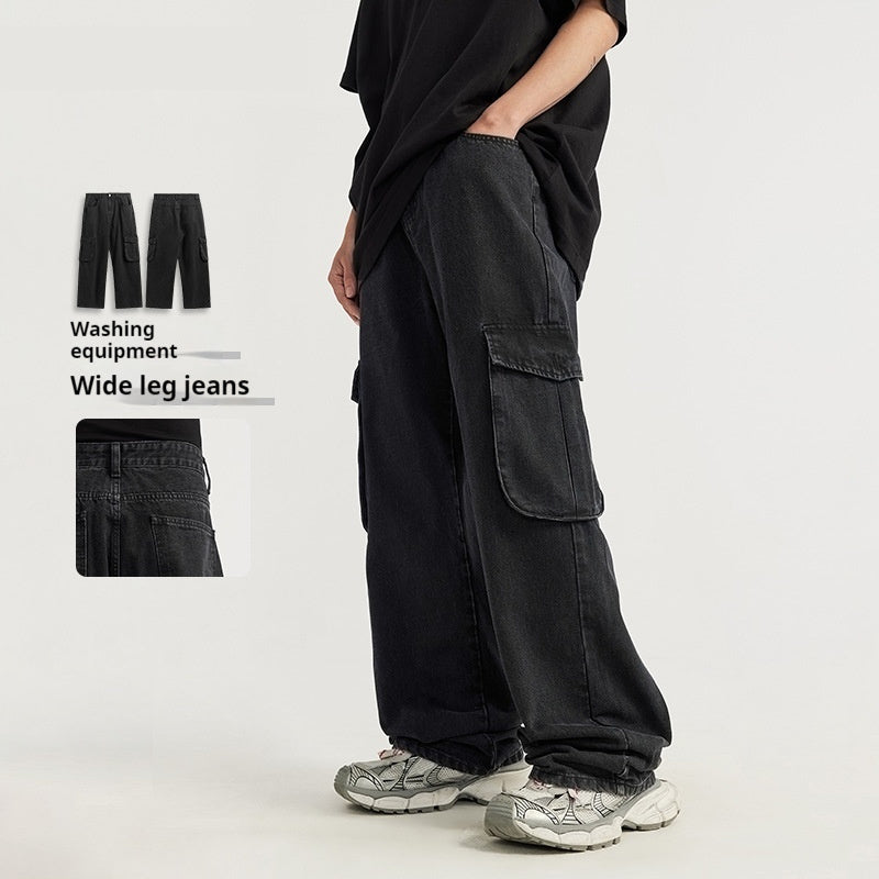 Street Straight Loose Men's Clothing Wash Tooling Wide Leg Jeans