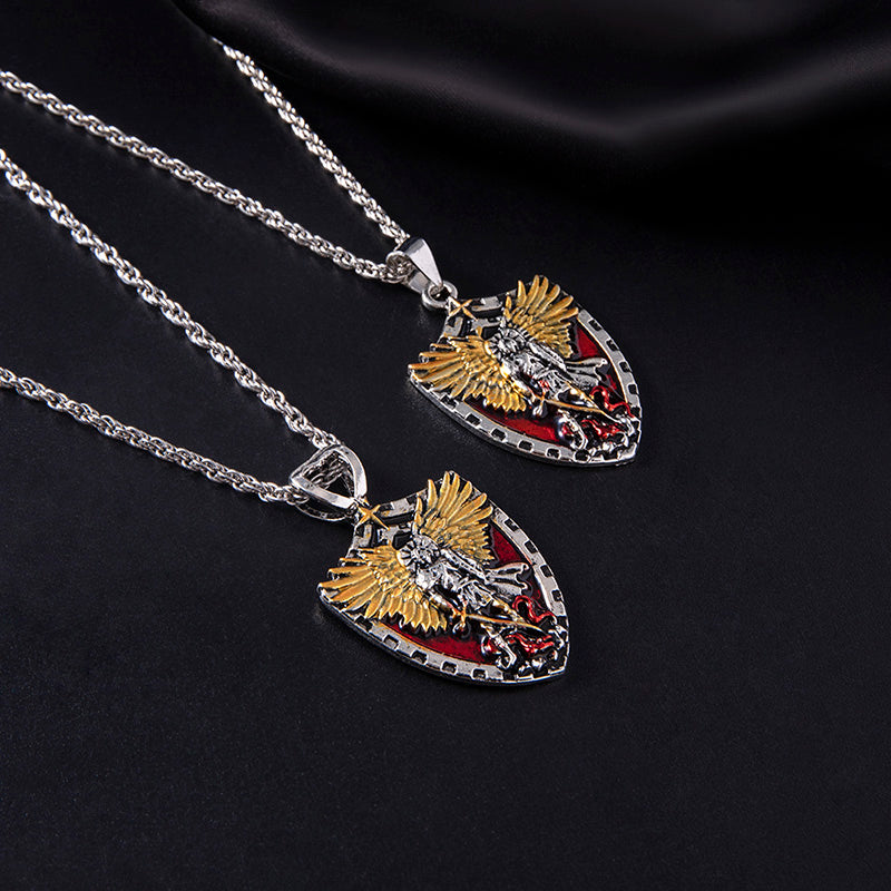 Christian Angel Michael Shield Pendant Necklace