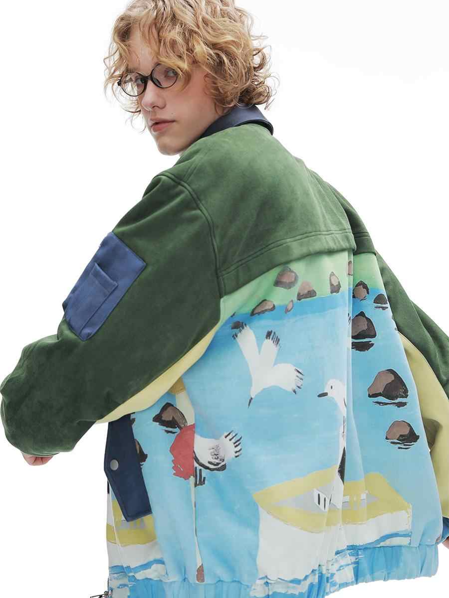 Retro Patchwork Baseball Uniform Men's Flight Suede Jacket