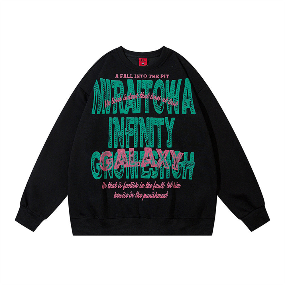 Letter Print Loose Round Neck Sweater