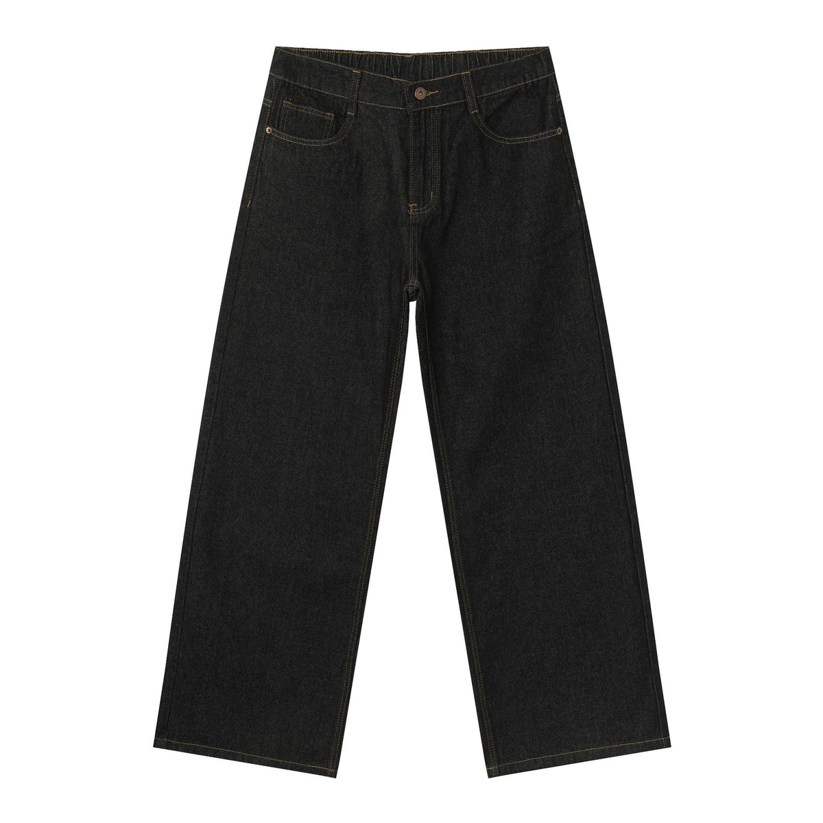 Korean Style Retro Half Elastic Waist Loose Straight Jeans Men's American Style