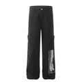 Men's Multi-pocket Letter Printed Straight Jeans Loose Casual Trousers