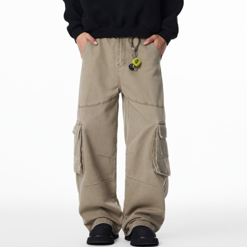 Loose Straight-leg Casual Pants, Autumn American Retro Multi-pocket