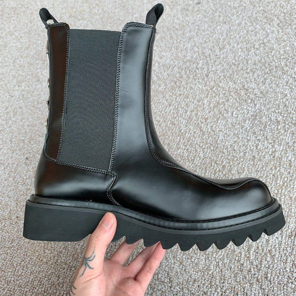 Men's High-top Vintage Leather Shoes With Thick Bottom Martin Boots