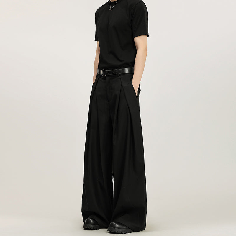 Summer Three-dimensional Pleated Loose Non-ironing Casual Straight Trousers Men