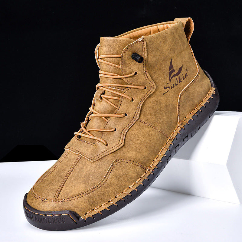 Leather Shoes High-top Retro Casual Boots