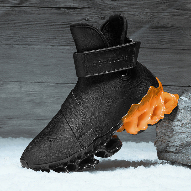 High-top With Velvet Microfiber Men's Leather Worker Boot
