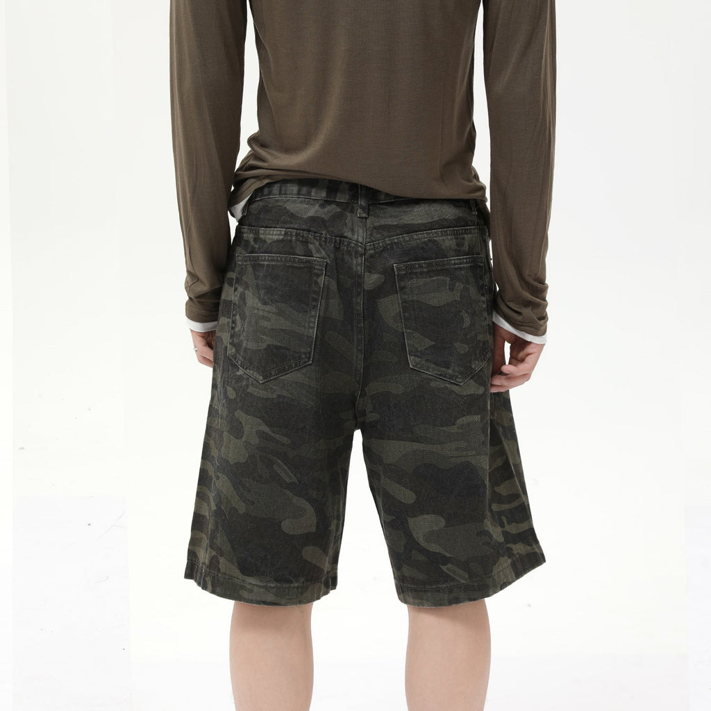 Men's American-style Camouflage Loose Wide Leg Leisure Denim Shorts