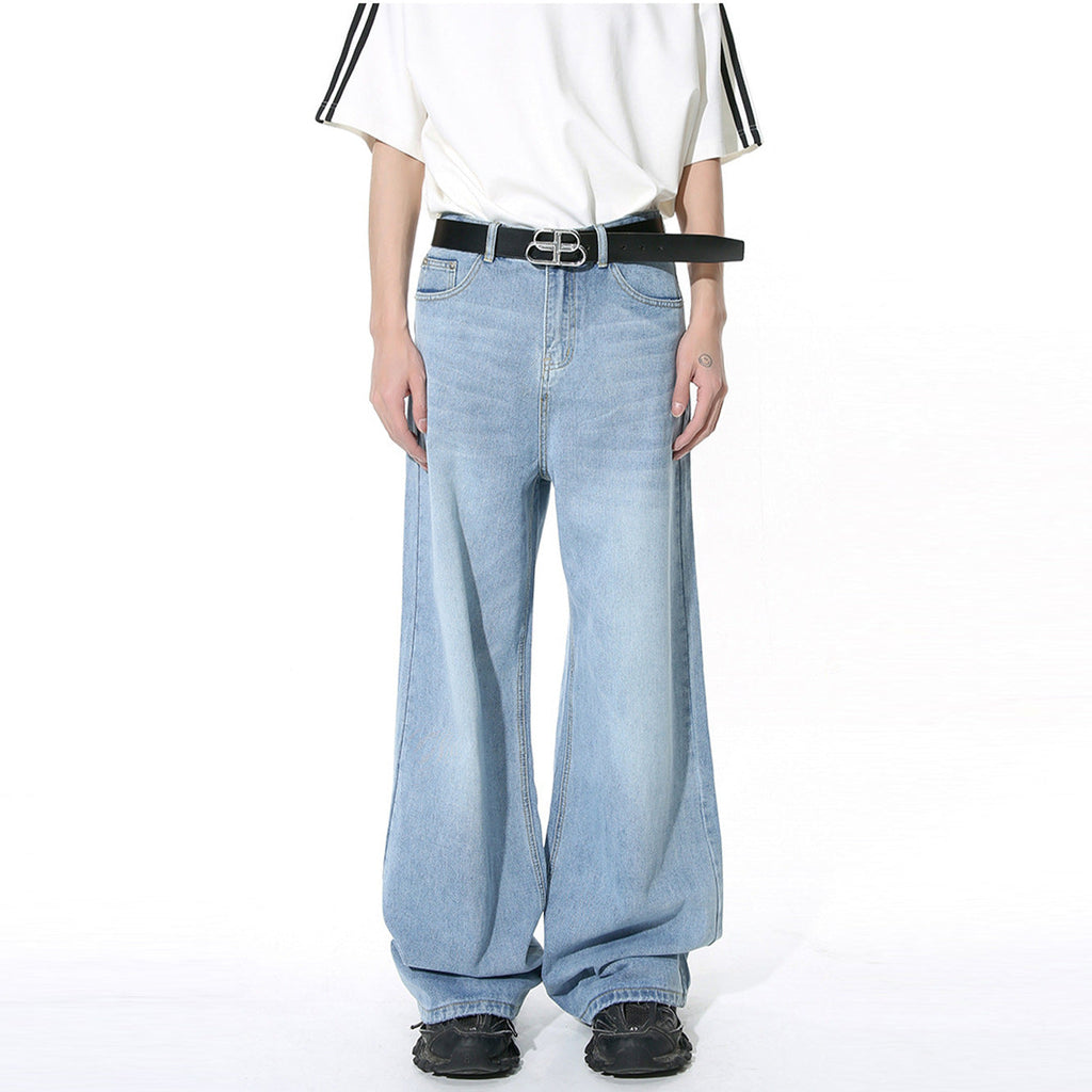 Retro Washed Pattern Simple Straight Casual Jeans