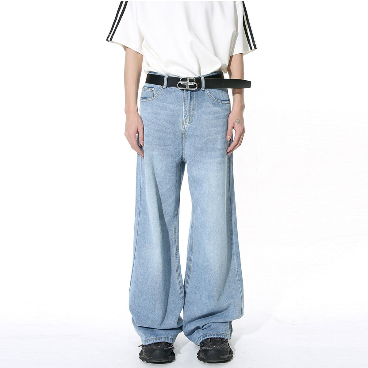 Retro Washed Pattern Simple Straight Casual Jeans