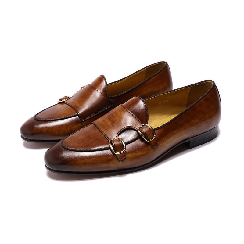 Double Buckle Men's Shoes Top Layer Cowhide Men's Leather Shoes