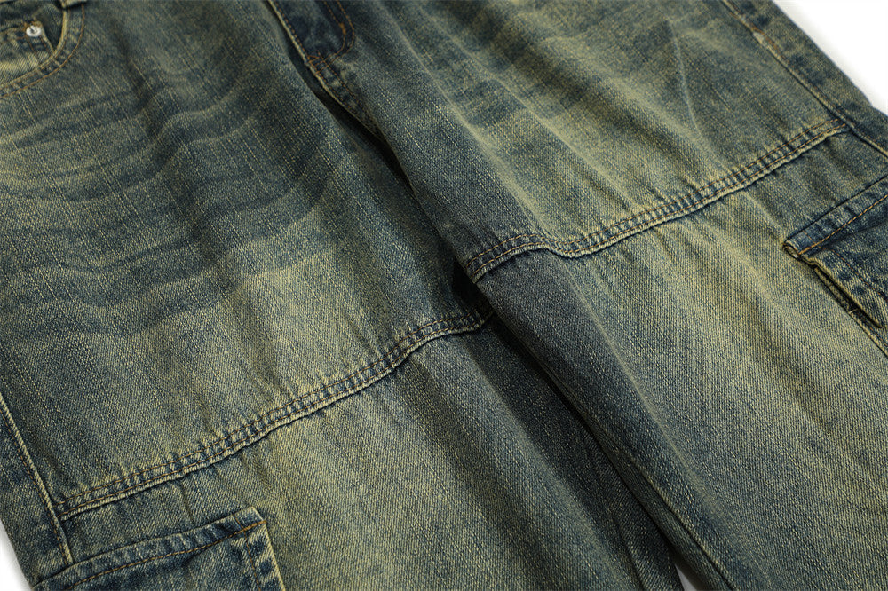 Men's American-style Vintage Washed Multi-pocket Jeans