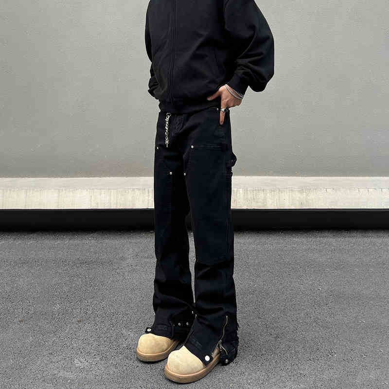 Retro Straight Micro-pull Zipper Jeans