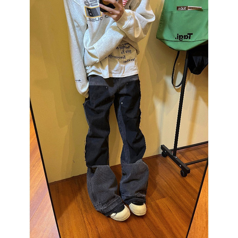 Retro Raw Edges Design Stitching Patchwork Straight Slimming Trousers