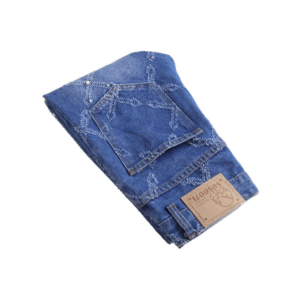 Pearl Embroidery Street Trendy Fashion Denim Skinny Pants