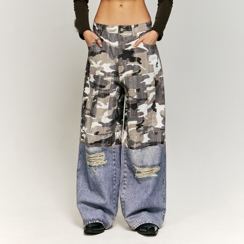 Ripped Stitching Digital Printing Jeans