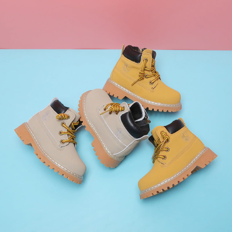 Soft-soled Ankle Boys Plus Cashmere Martin Boots Toddler Leather Shoes
