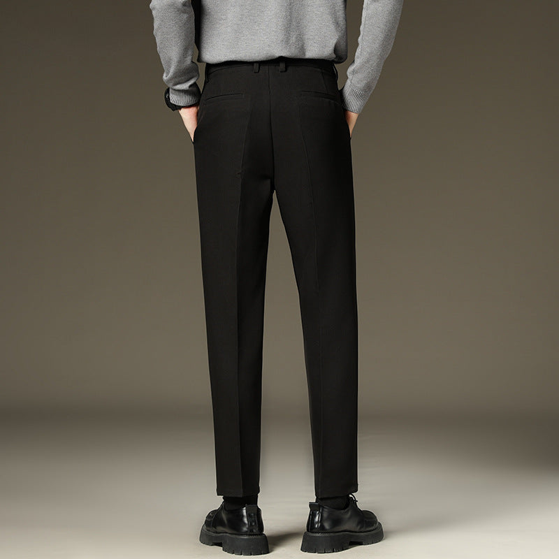 Men's Straight Fluffy Fleece Padded Suit Pants