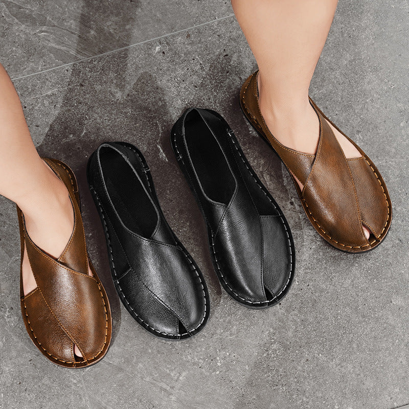 Genuine Leather Breathable One Pedal Beach Sandals