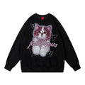 Kitten Animal Print Loose Round Neck Sweater
