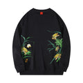 Flower Embroidery Pattern Design Tassel Round Neck Loose Long Sleeves Sweater