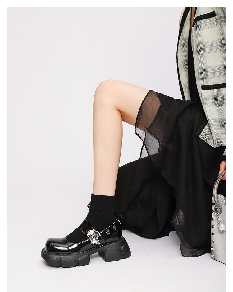 Women's Sponge Cake Thick Soled Big Toe Small Leather Shoes