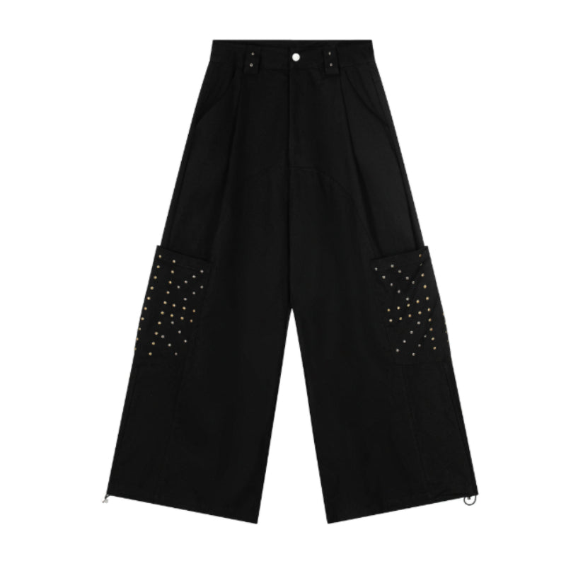 European And American High Street Geometric Pattern Rivet Design Sports Pants