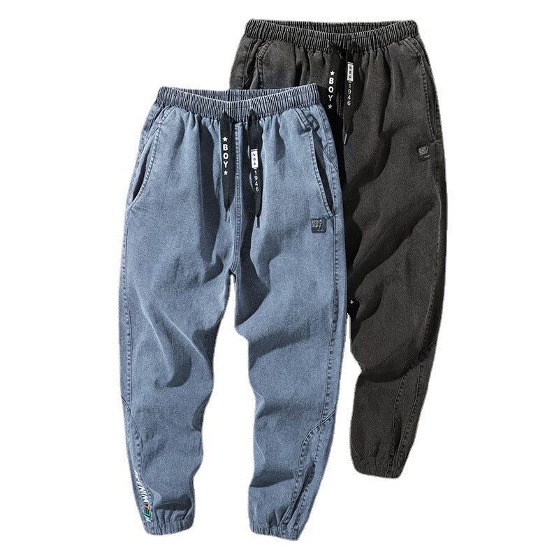 Men's Wide-leg Denim Relaxed-fit Straight Cropped Pants