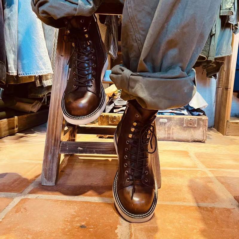 British Style Plus Velvet Leather Mid-top High-top Leather Boots