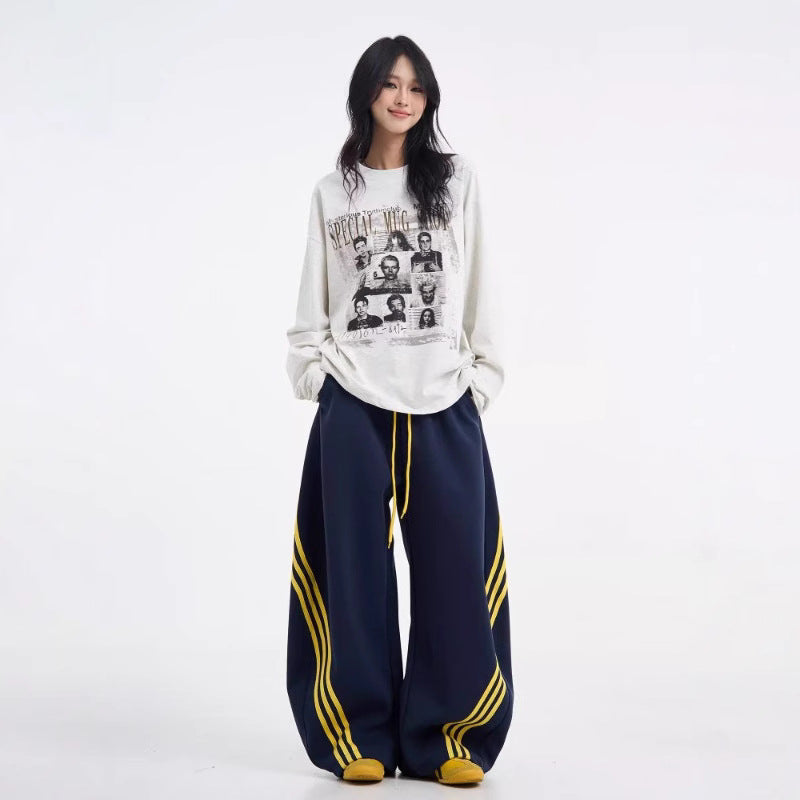 Matching Three Bars Machete Loose-fitting Wide-leg Trousers