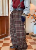 Retro Plaid Woolen Thick Casual Trousers