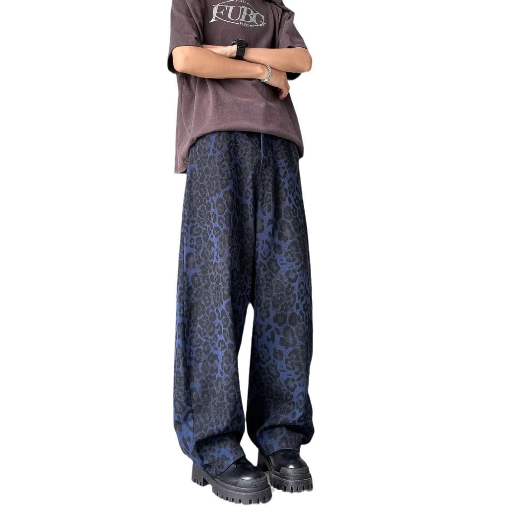 American Retro Leopard Print Wide-leg Pants Loose Straight