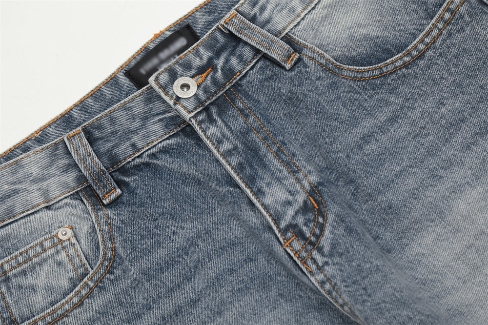Washing Hole Denim Bootcut Trousers Trendy Punk